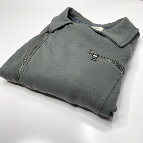 Old NAVY Smokey Grey Moto Asymmetrical Zipup Stretchy Pocket Sweater Jacket Coat - Picture 10 of 14